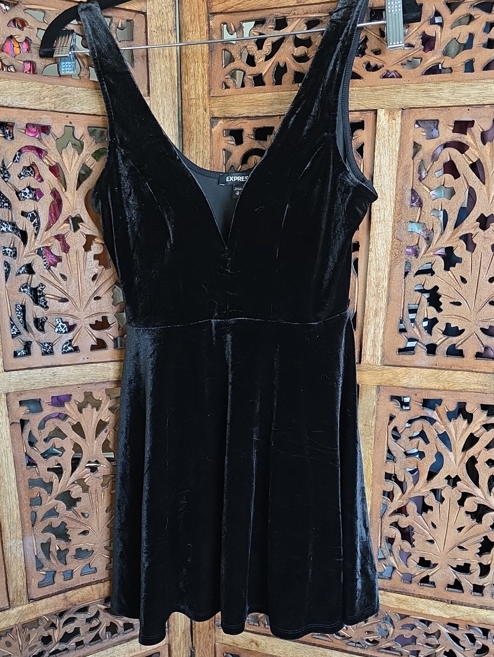 Express Black Velvet V-Neck Mini Dress